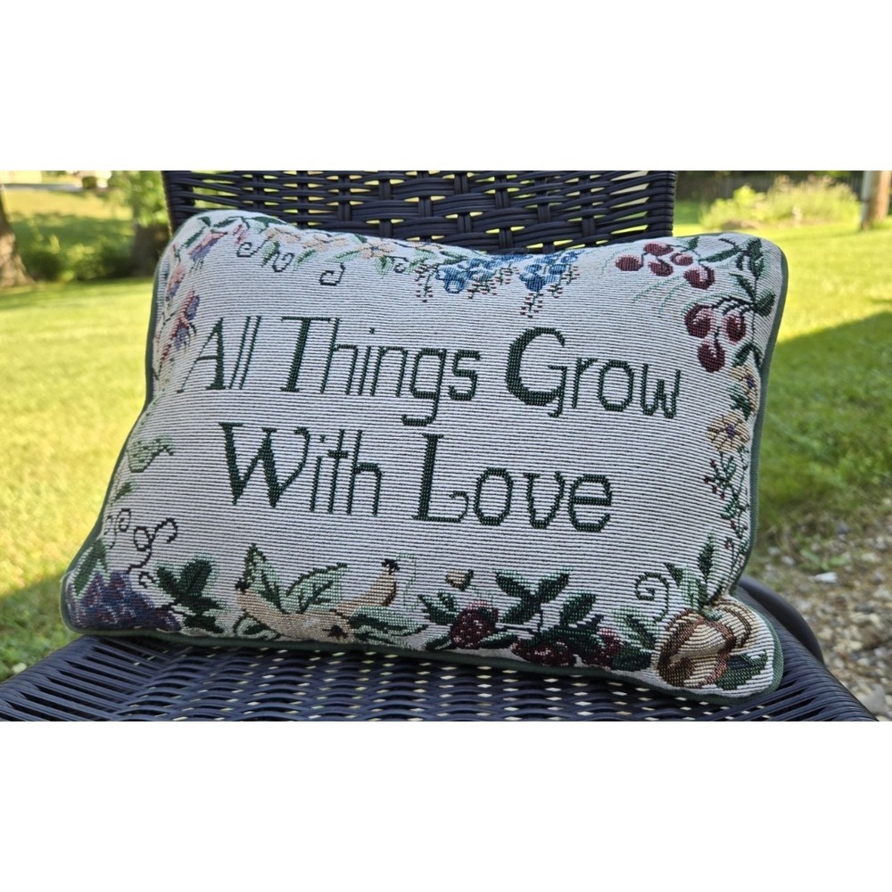 All Things Grow with Love Tapestry Throw Pillow 12x9 Floral Green Garden Cottage